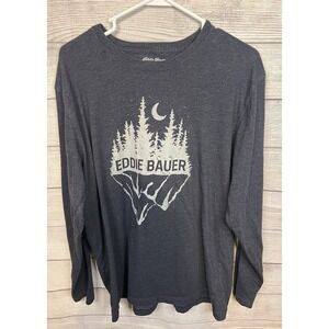 Eddie Bauer Men's Long Sleeve Graphic‎ T-Shirt Mountain Forest Design Size Large